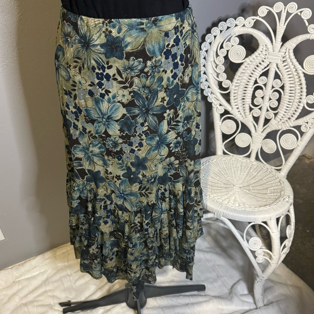 Double D Ranch blue floral skirt